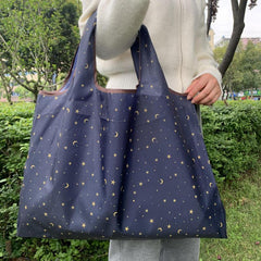 Star & Moon Pattern Shoulder Bag Lightweight Foldable Shopper Bag