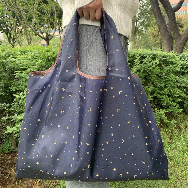 Star & Moon Pattern Shoulder Bag Lightweight Foldable Shopper Bag