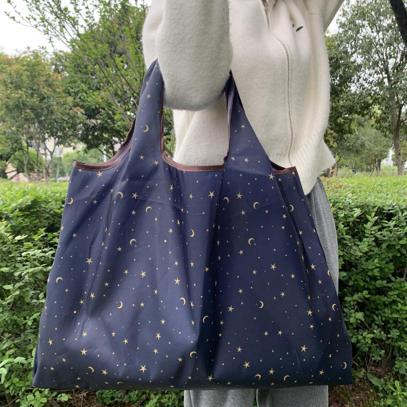 Star & Moon Pattern Shoulder Bag Lightweight Foldable Shopper Bag