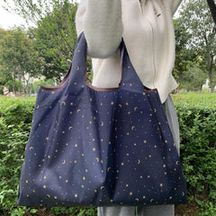 Star & Moon Pattern Shoulder Bag Lightweight Foldable Shopper Bag