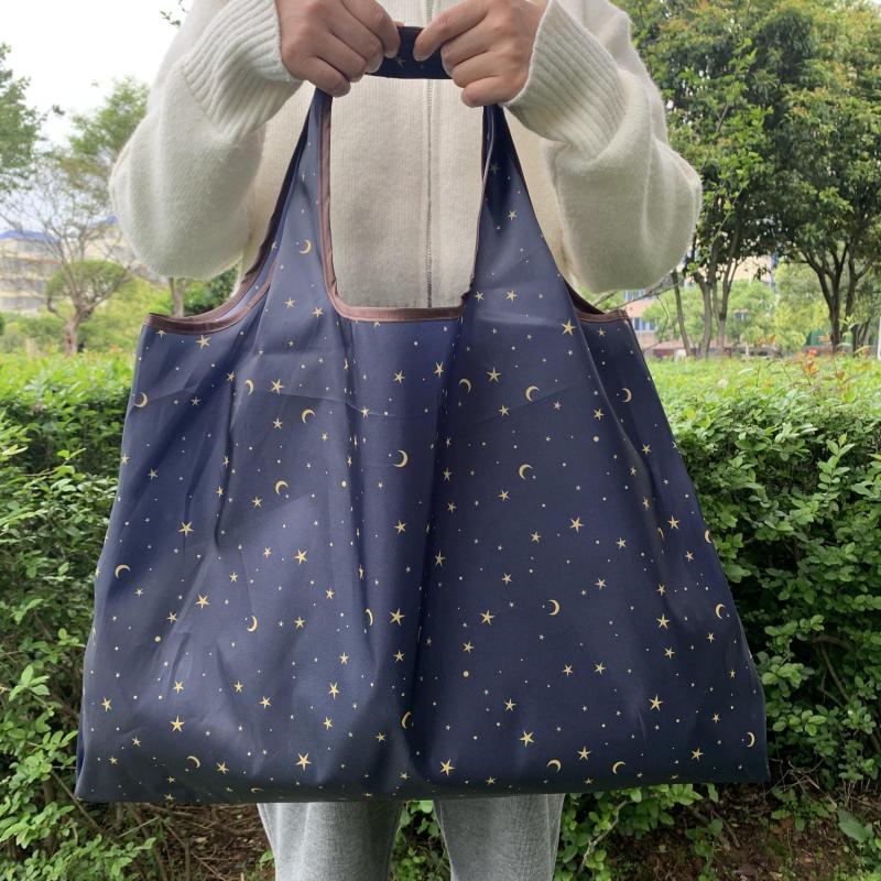 Star & Moon Pattern Shoulder Bag Lightweight Foldable Shopper Bag