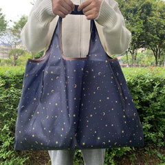 Star & Moon Pattern Shoulder Bag Lightweight Foldable Shopper Bag