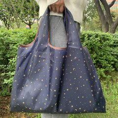 Star & Moon Pattern Shoulder Bag Lightweight Foldable Shopper Bag