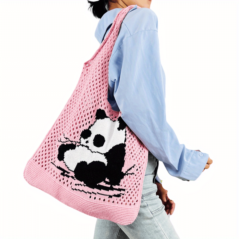 Panda Pattern Crochet Bag Large Capacity Shoulder Bag For Women