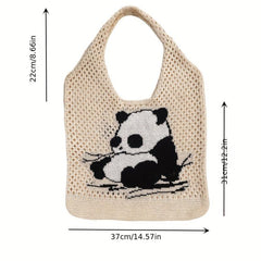 Panda Pattern Crochet Bag Large Capacity Shoulder Bag For Women