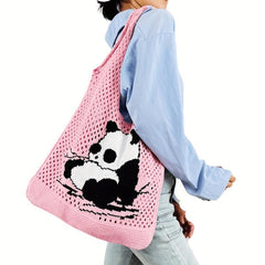 Panda Pattern Crochet Bag Large Capacity Shoulder Bag For Women