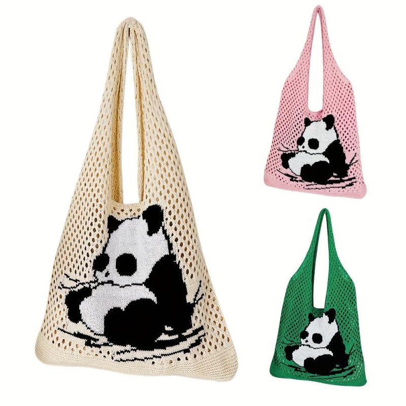 Panda Pattern Crochet Bag Large Capacity Shoulder Bag For Women