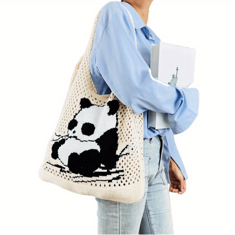 Panda Pattern Crochet Bag Large Capacity Shoulder Bag For Women