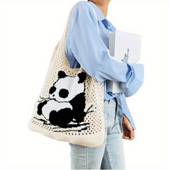 Panda Pattern Crochet Bag Large Capacity Shoulder Bag For Women