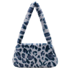 Leopard Pattern Shoulder Bag Flurry Plush Underarm Bag Zipper Stylish