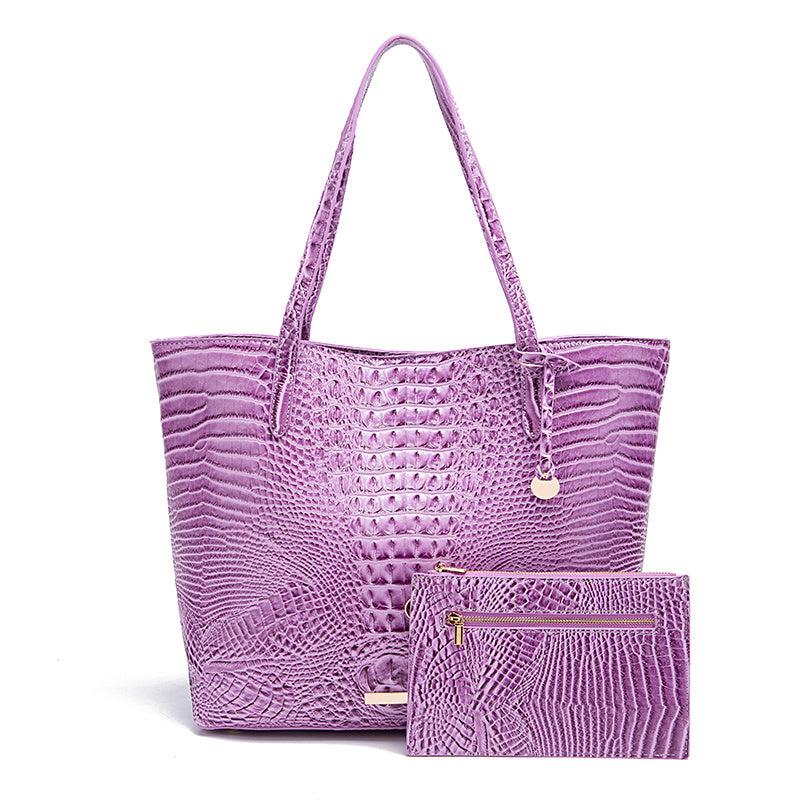 Crocodile Embossed Tote Bag Set Shoulder Bag With Clutch Purse