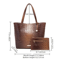 Crocodile Embossed Tote Bag Set Shoulder Bag With Clutch Purse