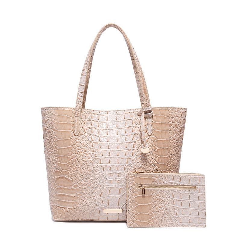 Crocodile Embossed Tote Bag Set Shoulder Bag With Clutch Purse