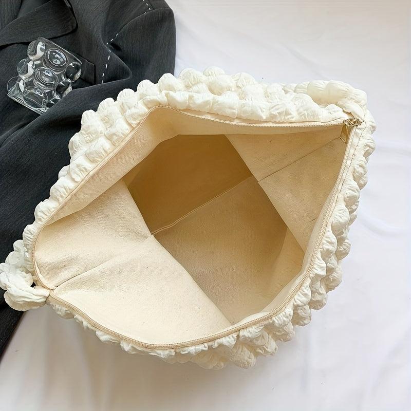 Solid Ruched Shoulder Bag Large Tote Bag