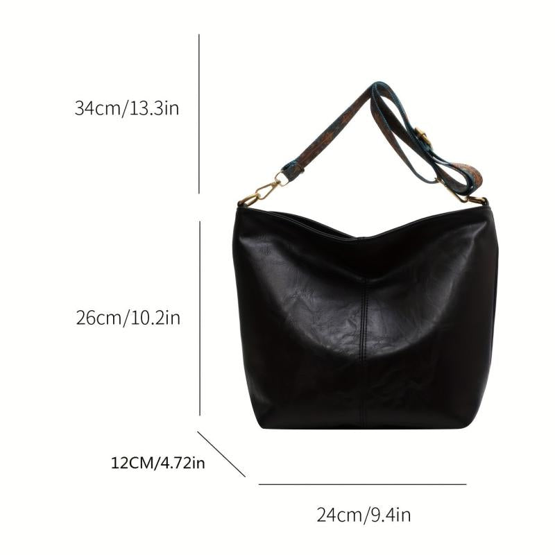 Vintage Tote Shoulder Bag with Wide Strap for Work