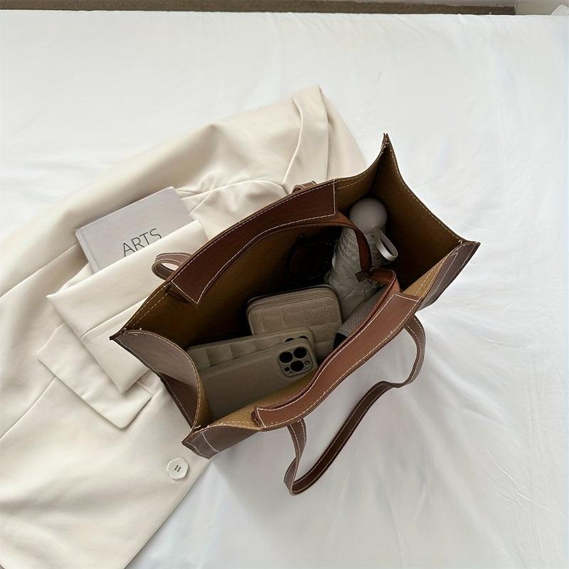Vintage Solid Square Tote Bag Large Capacity Shoulder Bag For Work