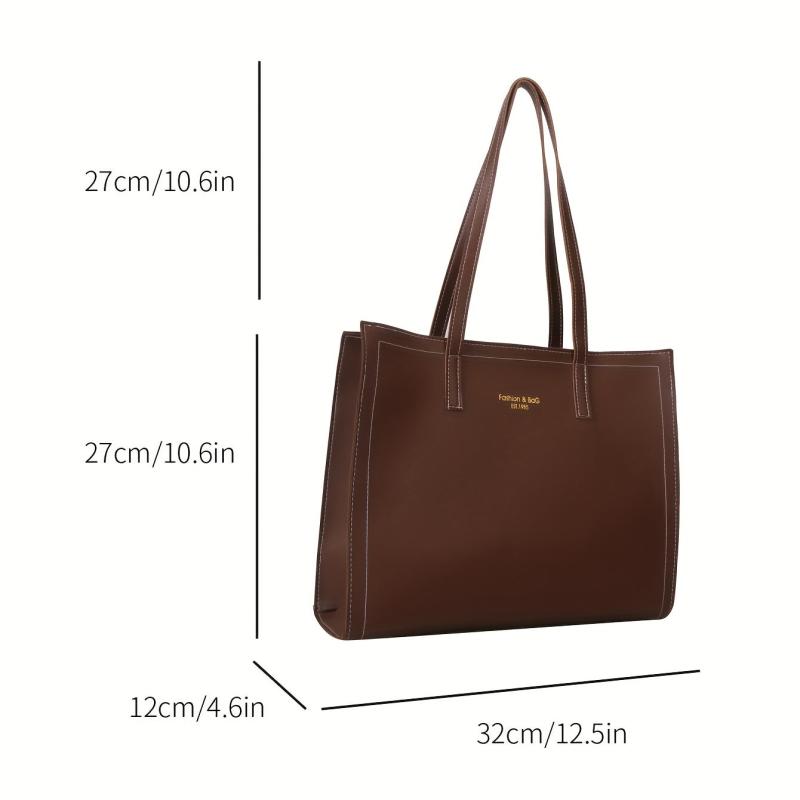 Vintage Solid Square Tote Bag Large Capacity Shoulder Bag For Work