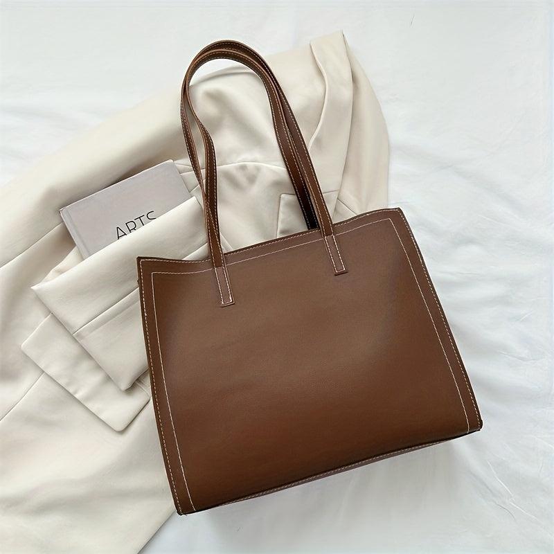 Vintage Solid Square Tote Bag Large Capacity Shoulder Bag For Work