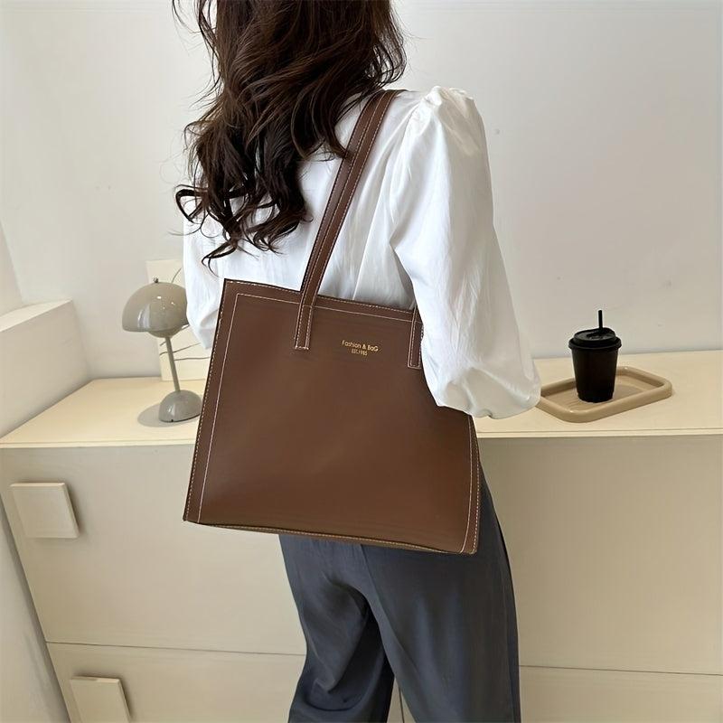 Vintage Solid Square Tote Bag Large Capacity Shoulder Bag For Work
