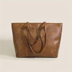 Vintage Vegan Leather Tote Bag Large Capacity Shoulder Bag Handbag For Women
