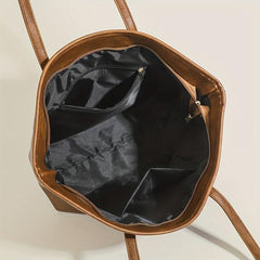 Vintage Vegan Leather Tote Bag Large Capacity Shoulder Bag Handbag For Women