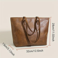 Vintage Vegan Leather Tote Bag Large Capacity Shoulder Bag Handbag For Women