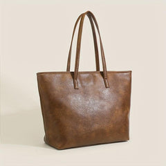 Vintage Vegan Leather Tote Bag Large Capacity Shoulder Bag Handbag For Women