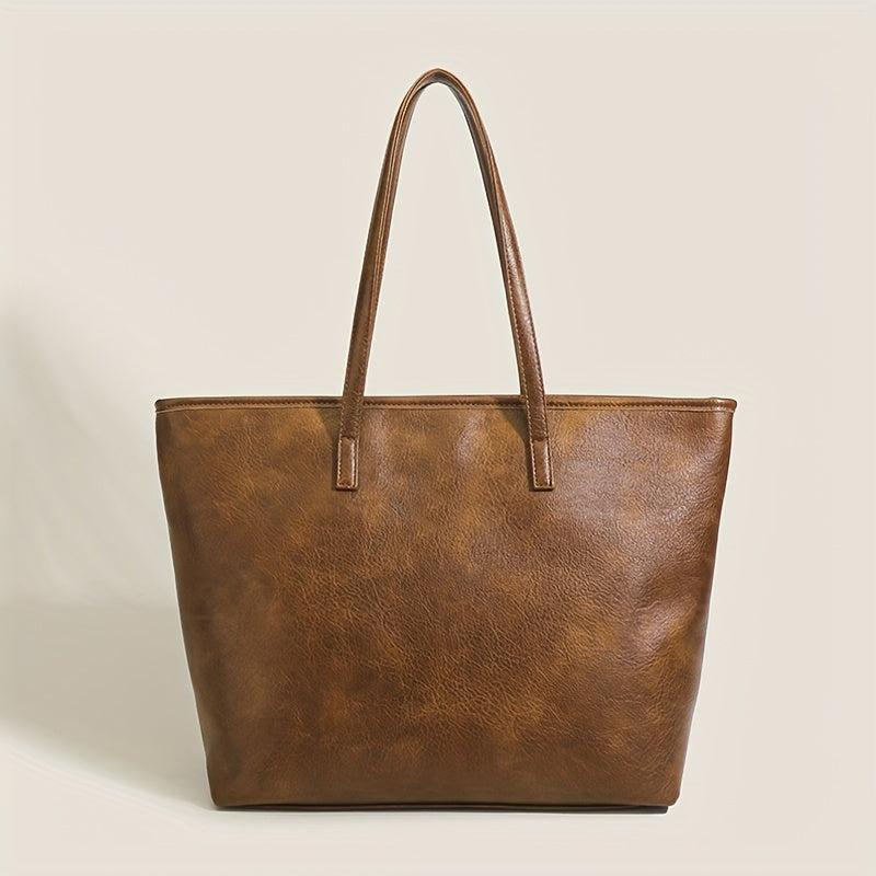 Vintage Vegan Leather Tote Bag Large Capacity Shoulder Bag Handbag For Women