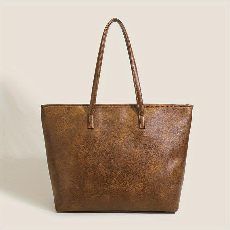 Vintage Vegan Leather Tote Bag Large Capacity Shoulder Bag Handbag For Women