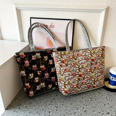 Ethnic Style Elephant Print Canvas Tote Bag for Women