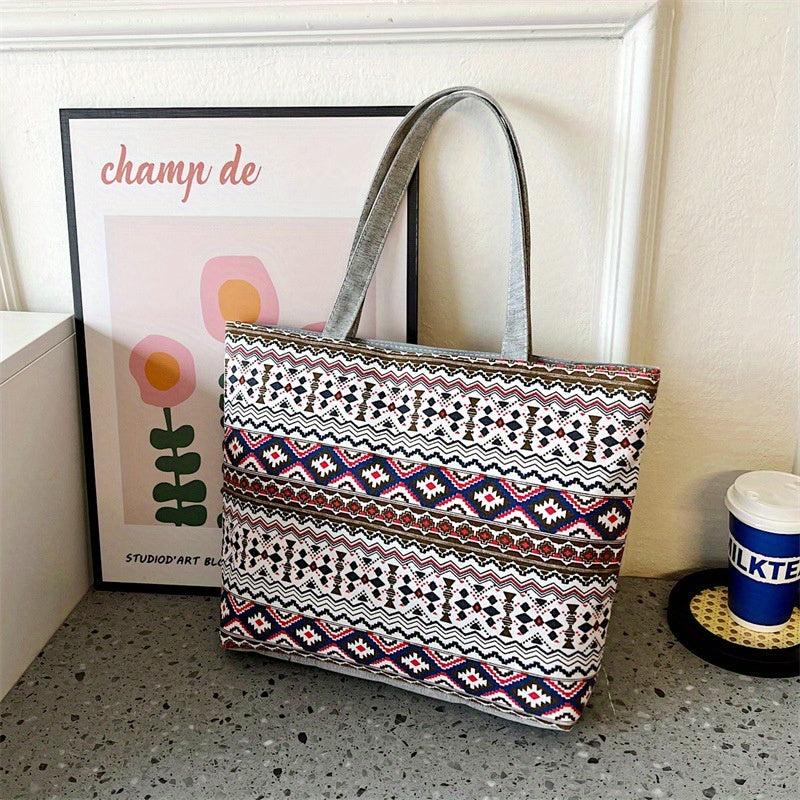 Ethnic Style Elephant Print Canvas Tote Bag for Women
