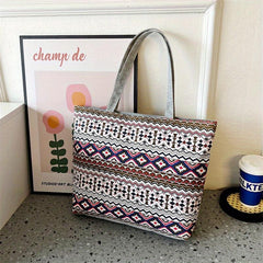 Ethnic Style Elephant Print Canvas Tote Bag for Women
