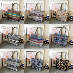 Ethnic Style Elephant Print Canvas Tote Bag for Women