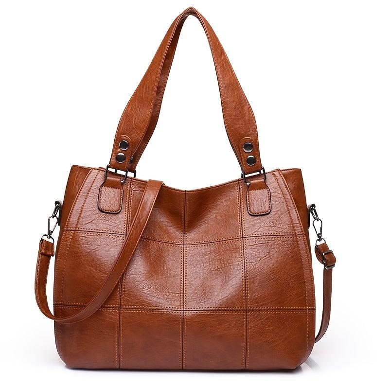 Casual Women's Faux Leather Tote Bag with Detachable Strap