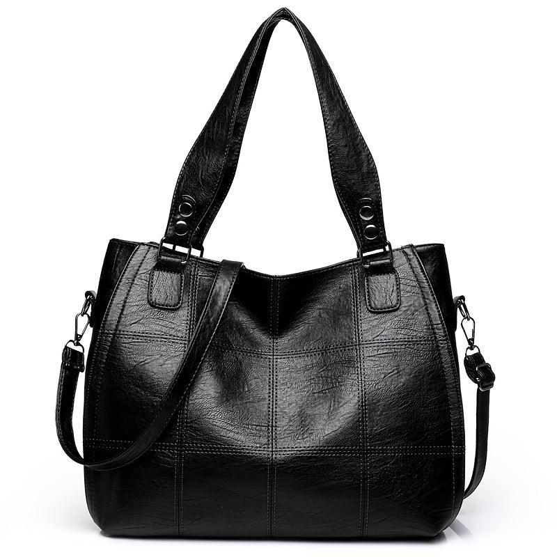 Casual Women's Faux Leather Tote Bag with Detachable Strap