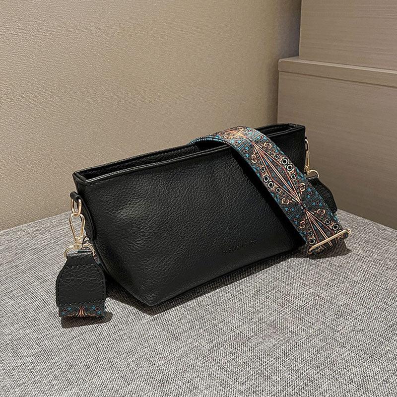 Vintage Shoulder Bag Stylish Zipper Work Bag with Wide Strap