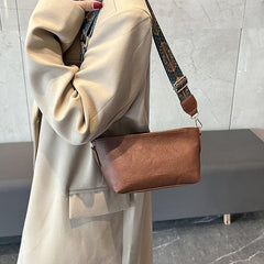 Vintage Shoulder Bag Stylish Zipper Work Bag with Wide Strap