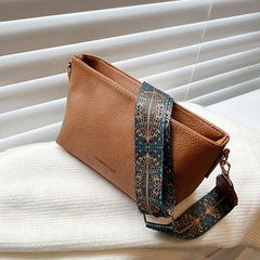 Vintage Shoulder Bag Stylish Zipper Work Bag with Wide Strap