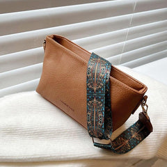 Vintage Shoulder Bag Stylish Zipper Work Bag with Wide Strap