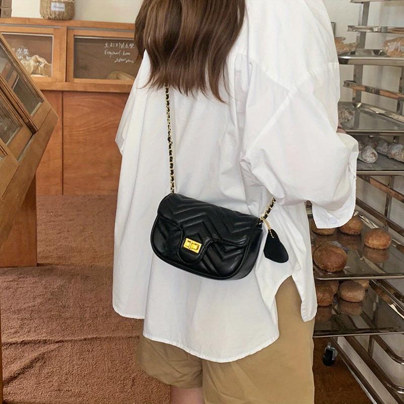 Square Quilted Chain Bag Turn Lock Shoulder Bag