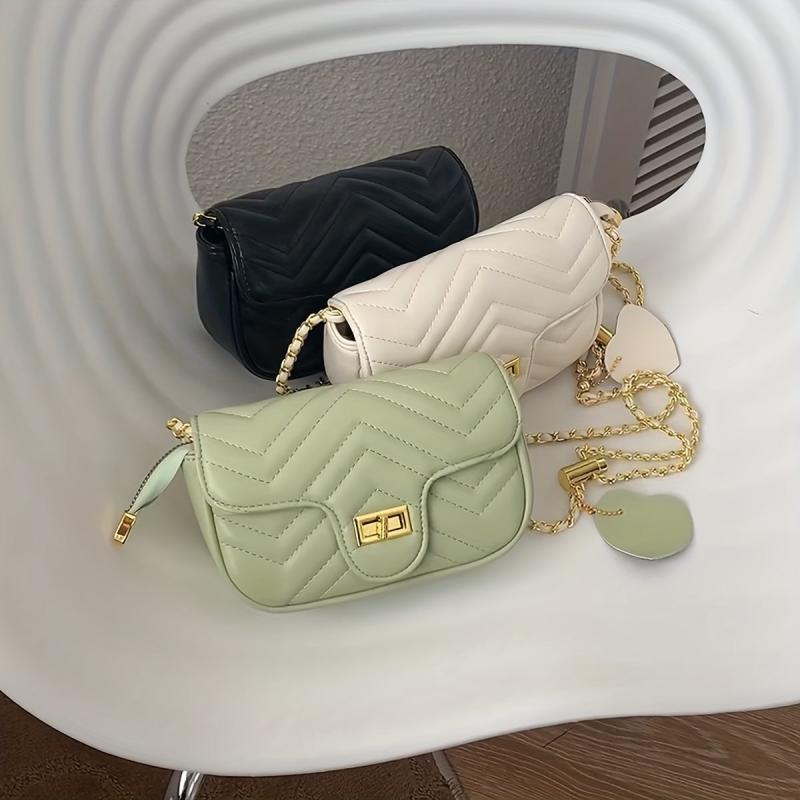 Square Quilted Chain Bag Turn Lock Shoulder Bag