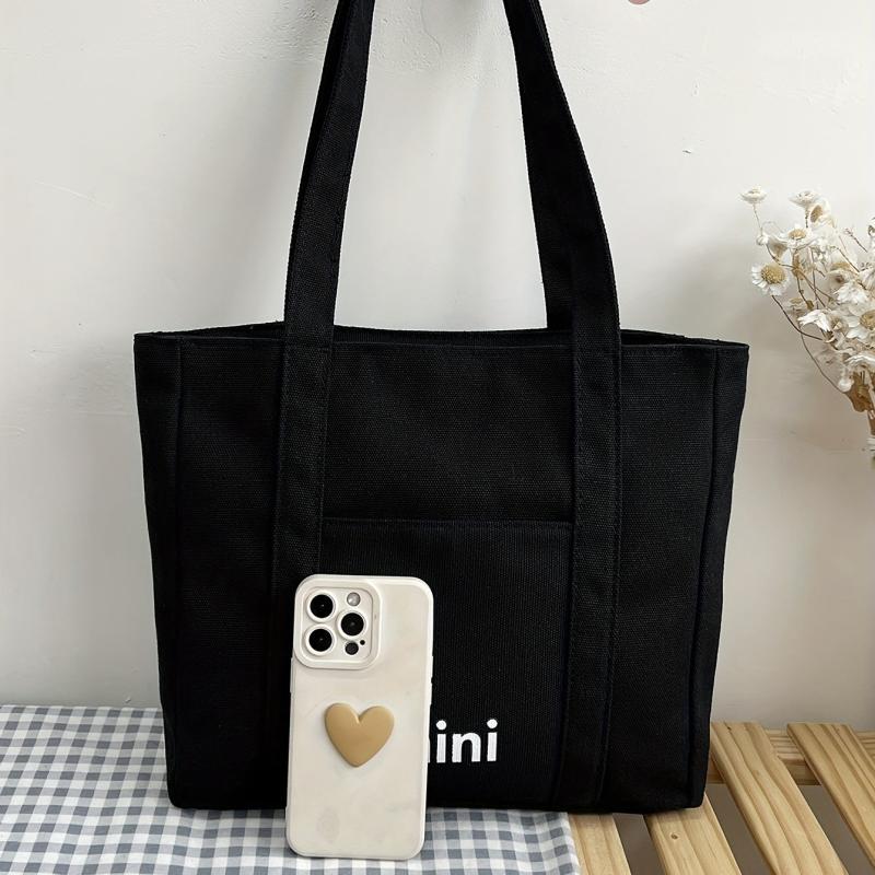 Letter Print Canvas Handbag All Match Storage Shoulder Bag