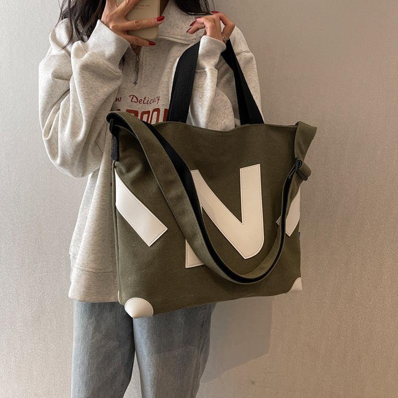 Canvas Tote Bag Letter Pattern Shoulder Bag Women's Handbag