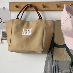 Canvas Lunch Bag Tote Bag Portable Handbag Button Closure