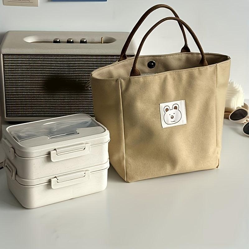 Canvas Lunch Bag Tote Bag Portable Handbag Button Closure