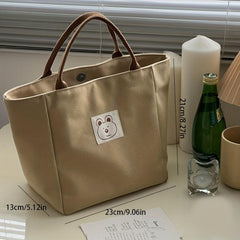 Canvas Lunch Bag Tote Bag Portable Handbag Button Closure