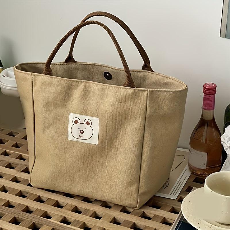 Canvas Lunch Bag Tote Bag Portable Handbag Button Closure