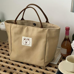 Canvas Lunch Bag Tote Bag Portable Handbag Button Closure