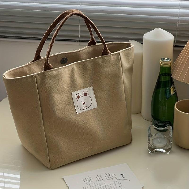 Canvas Lunch Bag Tote Bag Portable Handbag Button Closure