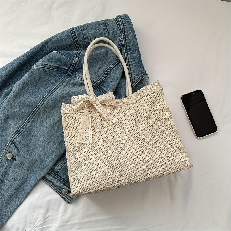 High Bow Decor Top Handle Tote Bag Lightweight Shoulder Bag